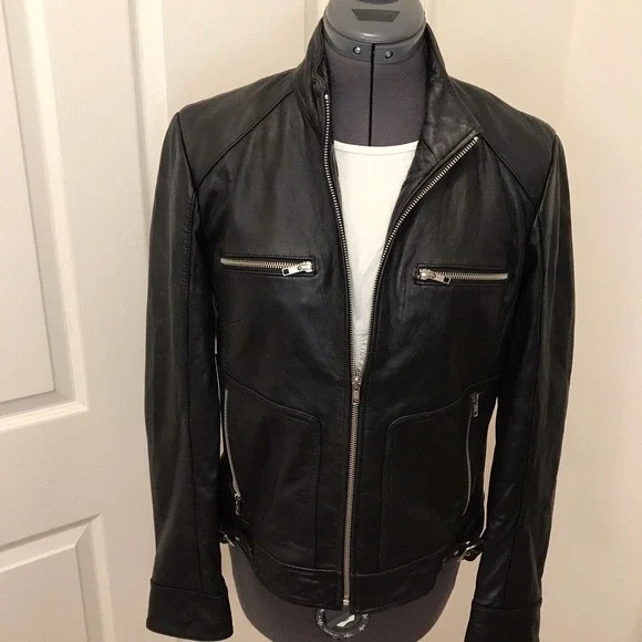 Women’s Genuine Leather Moto Jacket Medium, Black, by Mossimo - Picture 12 of 16